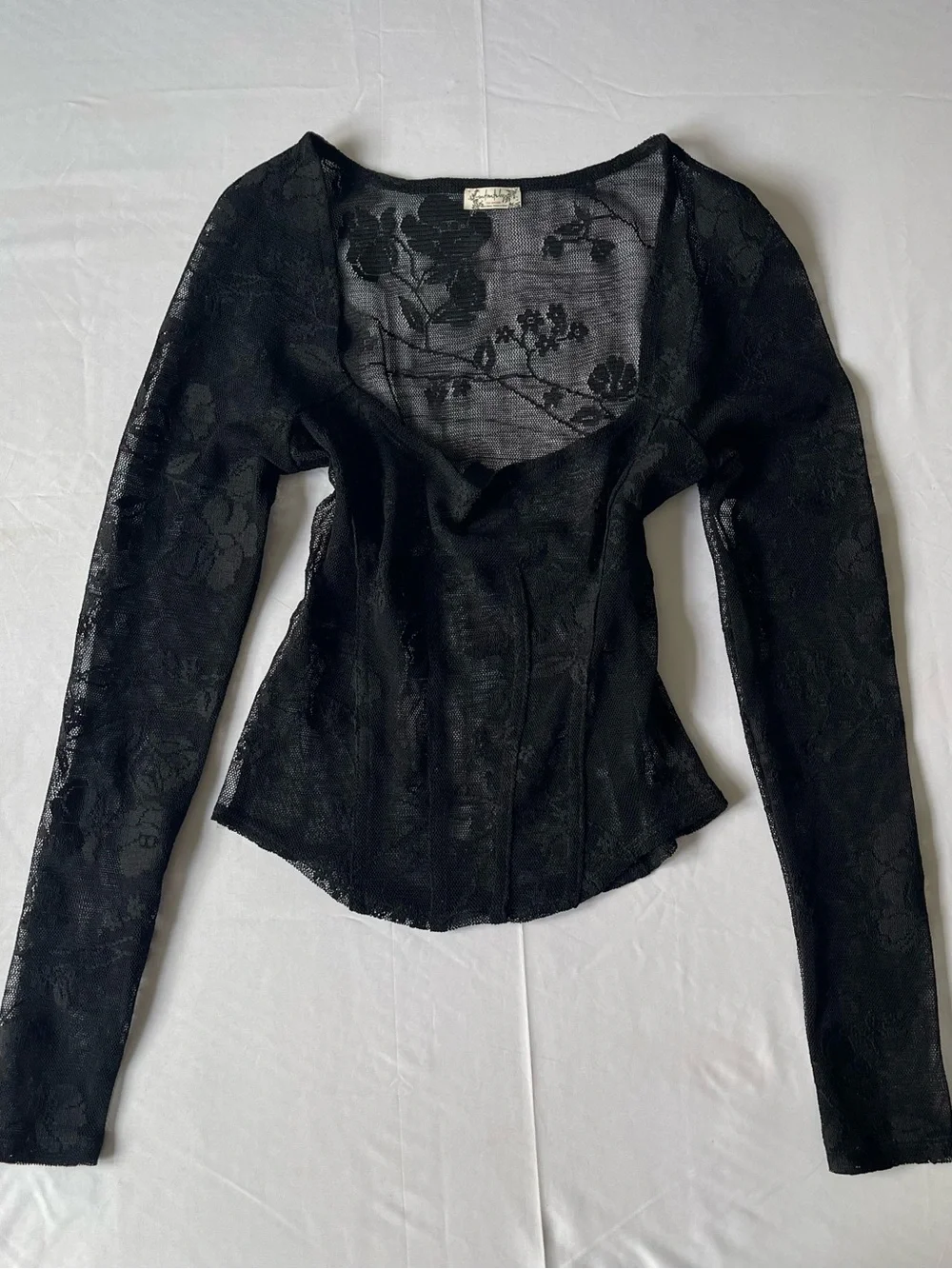 Free People Black Sheer Lace Long-Sleeve Corset Top